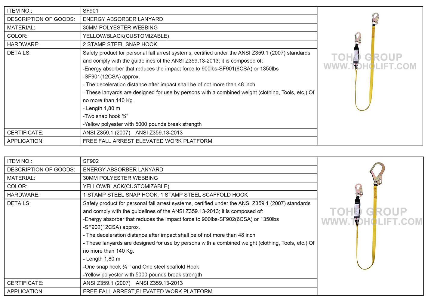 ANSI elevated work platform lanyard