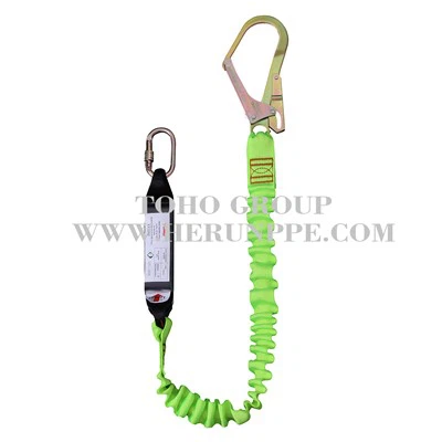 CE EN355 Single Leg Elastic Energy Absorbing Polyester Webbing Lanyard with Energy Absorber for Fall Arrest and Elevated Work Platform